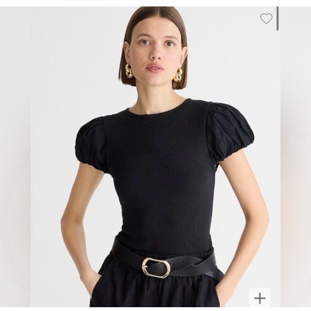 J.Crew Vintage rib T-shirt with cotton poplin puff sleeves NWT Size S Small